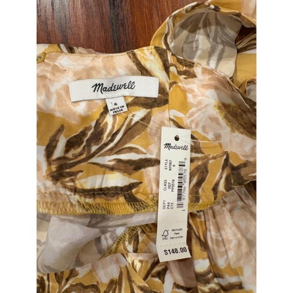 New Madewell Women's Floral Ruffle Strap Midi Dress Size 6 Yellow Ivory Print - Picture 7 of 8